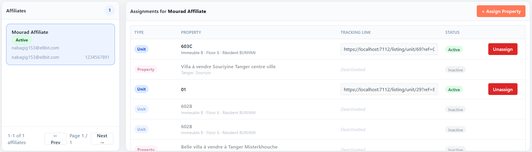 Capture workspace de tracking affilié